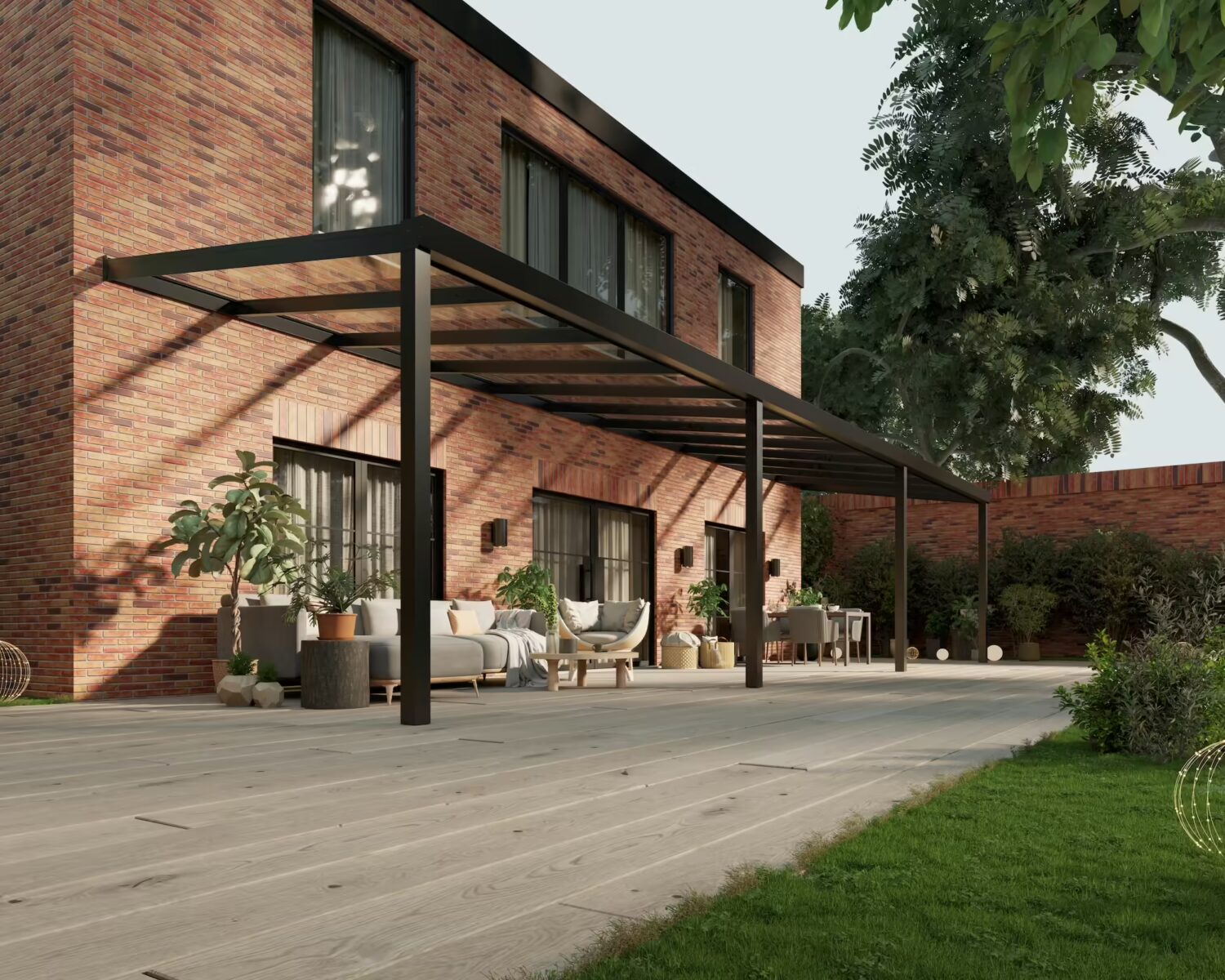 terrassenüberdachung-Glasdach-12x3m-Mattschwarz-Klar-modern25_BottomLeftPerspective