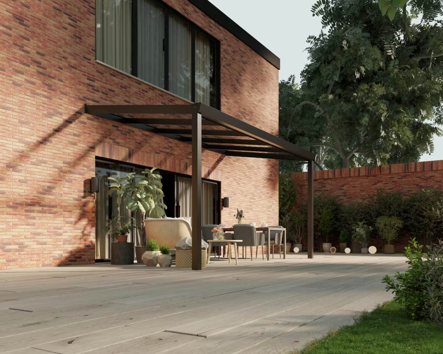 terrassenüberdachung-Glasdach-5x2,5m-Mattschwarz-Klar-modern25_BottomLeftPerspective