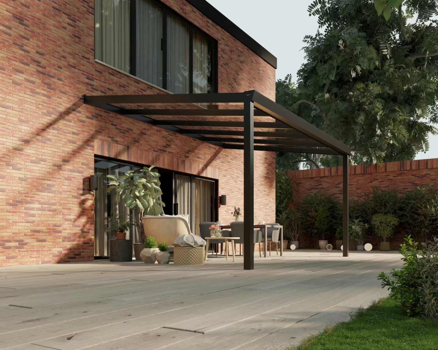 terrassenüberdachung-Glasdach-5x3,5m-Mattschwarz-Klar-modern25_BottomLeftPerspective