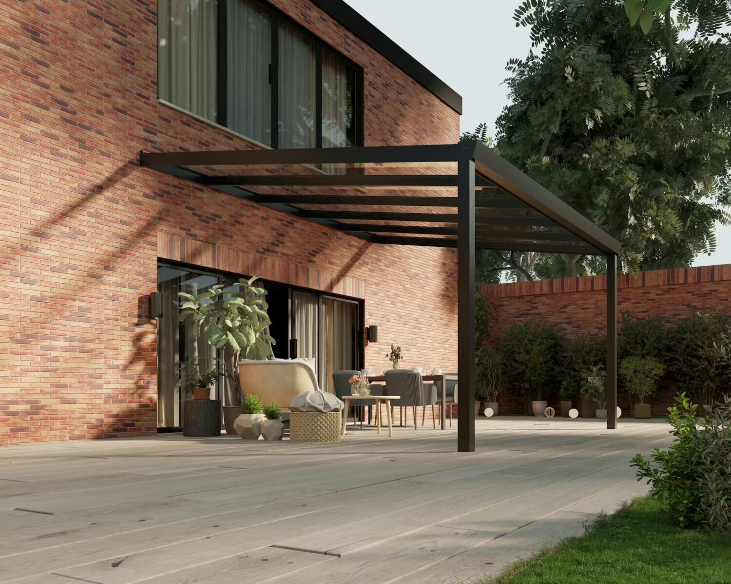 terrassenüberdachung-Glasdach-5x4m-Mattschwarz-Klar-modern25_BottomLeftPerspective