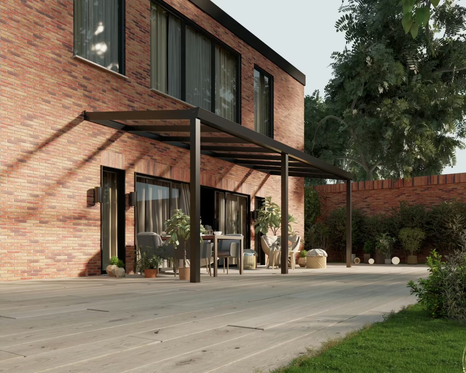 terrassenüberdachung-Glasdach-7x2,5m-Mattschwarz-Klar-modern25_BottomLeftPerspective