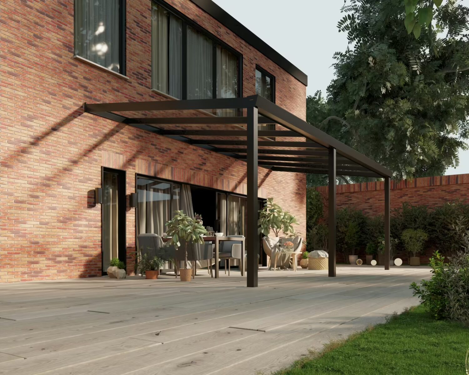 terrassenüberdachung-Glasdach-7x3,5m-Mattschwarz-Klar-modern25_BottomLeftPerspective