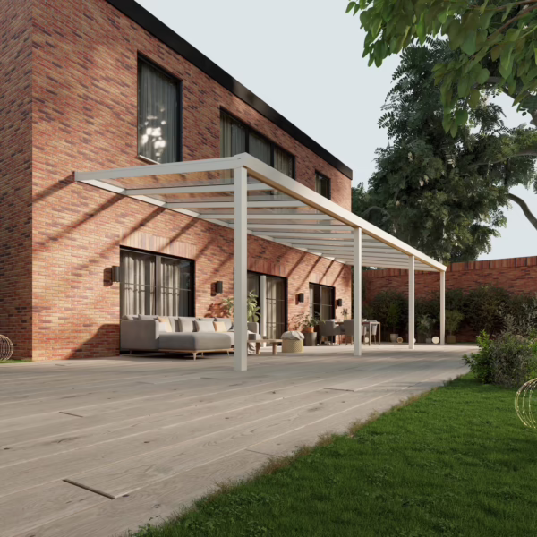 Terrassenüberdachung Glasdach 11,03 x 3,5 Meter Matt weiß