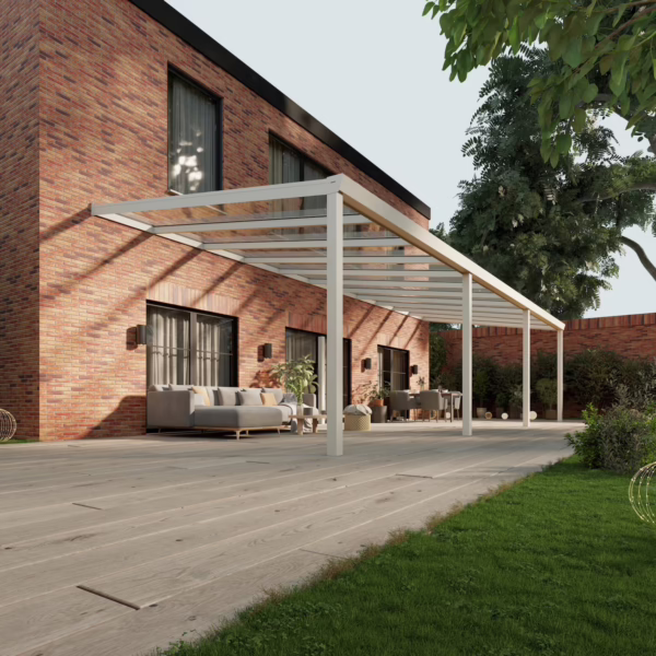 Terrassenüberdachung Glasdach 11,03 x 4,0 Meter Matt weiß