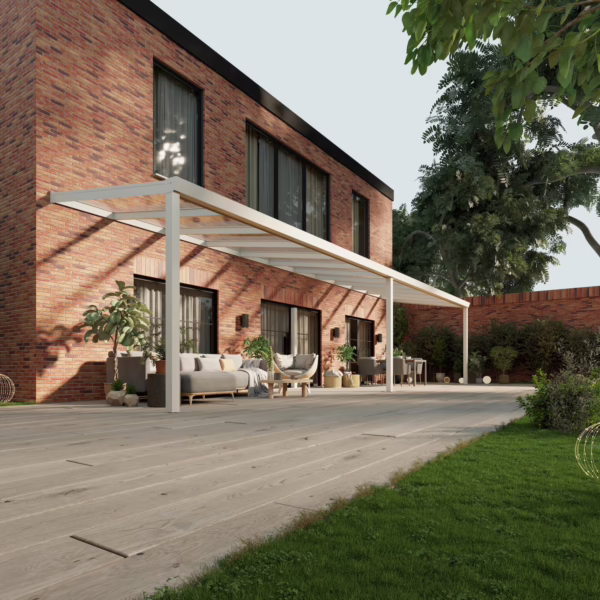 Terrassenüberdachung Glasdach 12,03 x 2,5 Meter Matt weiß