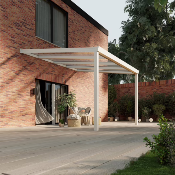 Terrassenüberdachung Glasdach 4,03 x 3,5 Meter Matt weiß