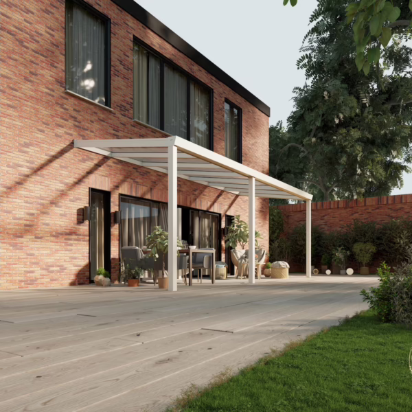 Terrassenüberdachung Glasdach 7,03 x 2,5 Meter Matt weiß