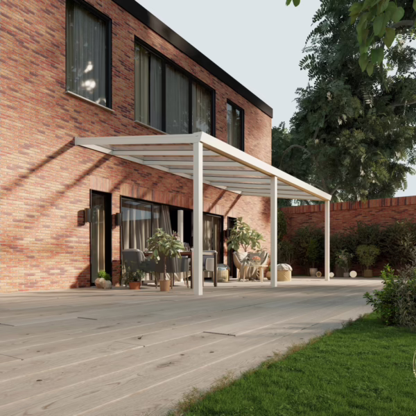 Terrassenüberdachung Glasdach 7,03 x 3,0 Meter Matt weiß