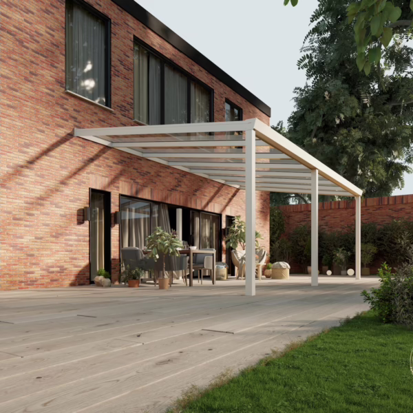 Terrassenüberdachung Glasdach 7,03 x 4,0 Meter Matt weiß