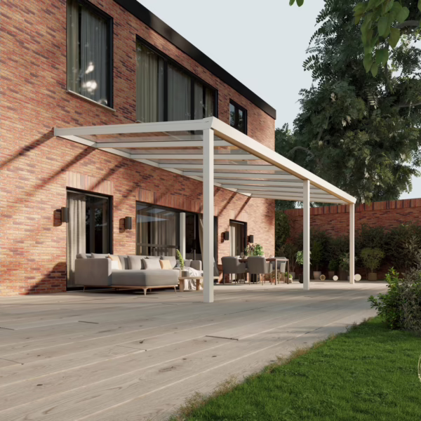 Terrassenüberdachung Glasdach 8,03 x 3,5 Meter Matt weiß