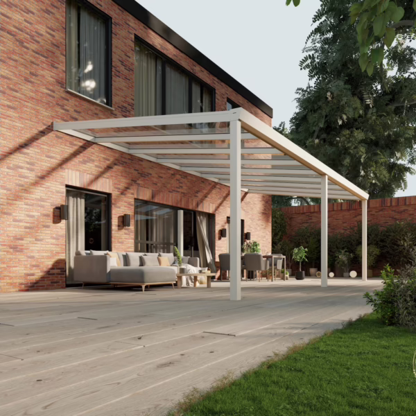 Terrassenüberdachung Glasdach 8,03 x 4,0 Meter Matt weiß