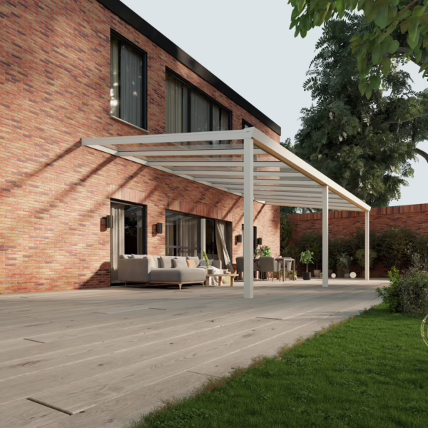 Terrassenüberdachung Glasdach 9,03 x 4,0 Meter Matt weiß