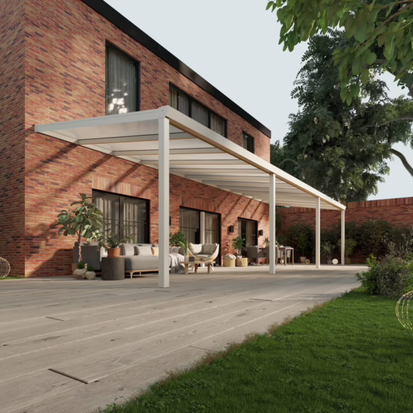 Terrassenüberdachung Polycarbonat 12,03 x 3,5 Meter Matt weiß