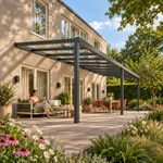 Terrassenüberdachung Plus 10,03 x 3,5 Meter Anthrazit Klarglas moderne Rinne – Gartenleben