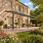 Terrassenüberdachung Plus 10,03 x 3,5 Meter Anthrazit Klarglas moderne Rinne – Gartenblick