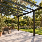 Terrassenüberdachung Plus 10 x 4 Meter Mattschwarz klares Glas moderne Rinne – Unteransicht