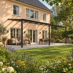Terrassenüberdachung Plus 10 x 4 Meter Mattschwarz klares Glas moderne Rinne – Gartenleben