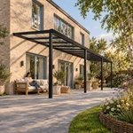 Terrassenüberdachung Plus 11,03 x 3 Meter Mattschwarz Klarglas moderne Rinne – Gartenleben