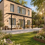Terrassenüberdachung Plus 11,03 x 3 Meter Mattschwarz Klarglas moderne Rinne – Gartenblick