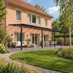 Terrassenüberdachung Plus 11 x 4 Meter Mattschwarz Klarglas moderne Rinne – Gesamtansicht