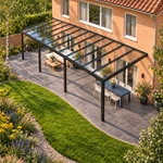 Terrassenüberdachung Plus 11,03 x 4 Meter Mattschwarz Klarglas moderne Rinne – Dachansicht