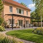 Terrassenüberdachung Plus 11 x 4 Meter Mattschwarz Klarglas moderne Rinne – Gartenleben
