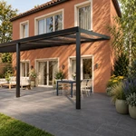 Terrassenüberdachung Plus 11 x 4 Meter Mattschwarz Klarglas moderne Rinne – Gartenblick