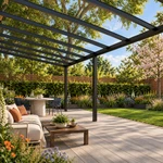 Terrassenüberdachung Plus 12,03 x 4 Meter Mattschwarz Klarglas moderne Rinne – Unter dem Dach
