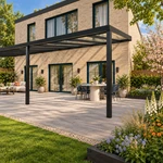 Terrassenüberdachung Plus 12,03 x 4 Meter Mattschwarz Klarglas moderne Rinne – Seitenansicht