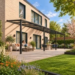 Terrassenüberdachung Plus 12,03 x 4 Meter Mattschwarz Klarglas moderne Rinne – Gartenleben