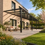 Terrassenüberdachung Plus 12,03 x 4 Meter Mattschwarz Klarglas moderne Rinne – Gartenblick