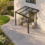 Terrassenüberdachung Plus 3 x 2,5 Meter Mattschwarz Klarglas moderne Rinne – Dachansicht