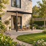 Terrassenüberdachung Plus 3 x 2,5 Meter Mattschwarz Klarglas moderne Rinne – Gartenleben
