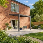 Terrassenüberdachung Plus 3,03 x 3,5 Meter Anthrazit Klarglas moderne Rinne – Gesamtansicht