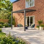Terrassenüberdachung Plus 3,03 x 3,5 Meter Anthrazit Klarglas moderne Rinne – Seitenansicht