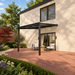 Terrassenüberdachung Plus 3,03 x 3,5 Meter Mattschwarz Klarglas moderne Rinne – Seitenansicht