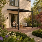 Terrassenüberdachung Plus 3,03 x 3,5 Meter Mattschwarz Klarglas moderne Rinne – Gartenleben