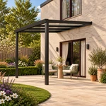 Terrassenüberdachung Plus 3,03 x 4 Meter Mattschwarz Klarglas moderne Rinne – Seitenansicht