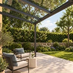 Terrassenüberdachung Plus 4 x 2,5 Meter Anthrazit klares Glas moderne Rinne – Unteransicht