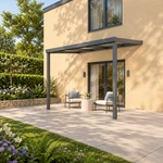 Terrassenüberdachung Plus 4 x 2,5 Meter Anthrazit klares Glas moderne Rinne – Seitenansicht