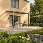Terrassenüberdachung Plus 4 x 2,5 Meter Anthrazit klares Glas moderne Rinne – Gartenleben