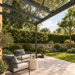 Terrassenüberdachung Plus 4 x 2,5 Meter Anthrazit klares Glas moderne Rinne – Gartenblick