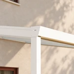 Terrassenüberdachung Plus 4,03 x 2,5 Meter Mattweiß Klarglas moderne Rinne – Rinnendetail
