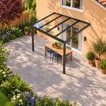 Terrassenüberdachung Plus 4 x 3 Meter Mattschwarz klares Glas moderne Rinne – Dachansicht