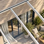 Terrassenüberdachung Plus 4,03 x 3 Meter Mattweiß Klarglas moderne Rinne – Glasdetail