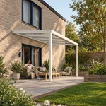 Terrassenüberdachung Plus 4,03 x 3 Meter Mattweiß Klarglas moderne Rinne – Gartenleben