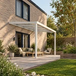 Terrassenüberdachung Plus 4,03 x 3 Meter Mattweiß Klarglas moderne Rinne – Gartenblick