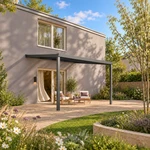 Terrassenüberdachung Plus 4 x 3,5 Meter Anthrazit klares Glas moderne Rinne – Gesamtansicht