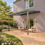 Terrassenüberdachung Plus 4 x 3,5 Meter Anthrazit klares Glas moderne Rinne – Seitenansicht