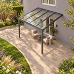 Terrassenüberdachung Plus 4 x 3,5 Meter Anthrazit klares Glas moderne Rinne – Dachansicht